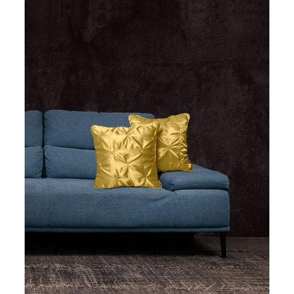 Roch Linen Set of 2 Pintuck Design Throw Pillow Cover ( 16x16 inch) Silky Soft Shiny Decorative Satin Cushion Cover for Bed Sofa Couch !!( Gold )