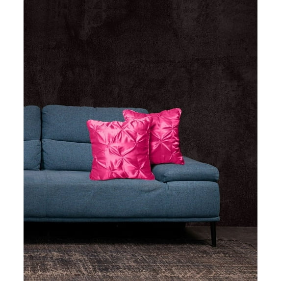 Roch Linen Set of 2 Pintuck Design Throw Pillow Cover ( 16x16 inch) Silky Soft Shiny Decorative Satin Cushion Cover for Bed Sofa Couch !!(Hot Pink)