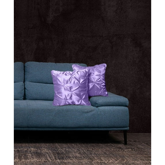 Roch Linen Set of 2 Pintuck Design Throw Pillow Cover ( 16x16 inch) Silky Soft Shiny Decorative Satin Cushion Cover for Bed Sofa Couch !!( Lilac )