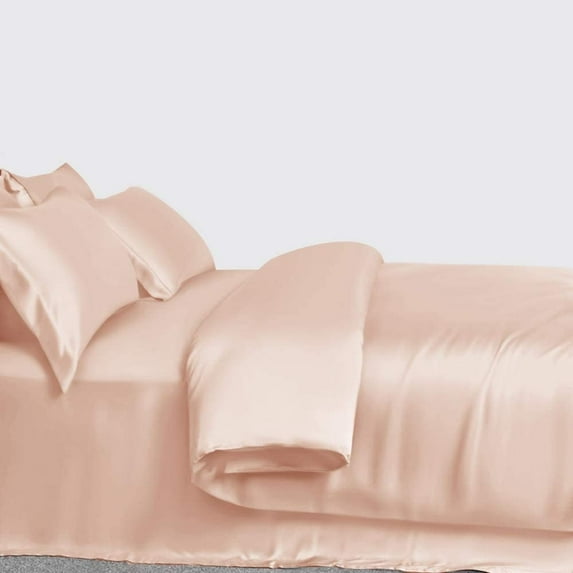 Roch Linen Silk Satin Comforter Full/Queen | Box Stitched | 300 GSM | Down Alternative Comforter | Luxurious Hotel Quality Quilt | Machine Washable | Ultra Soft Fluffy Bedding (Peach)