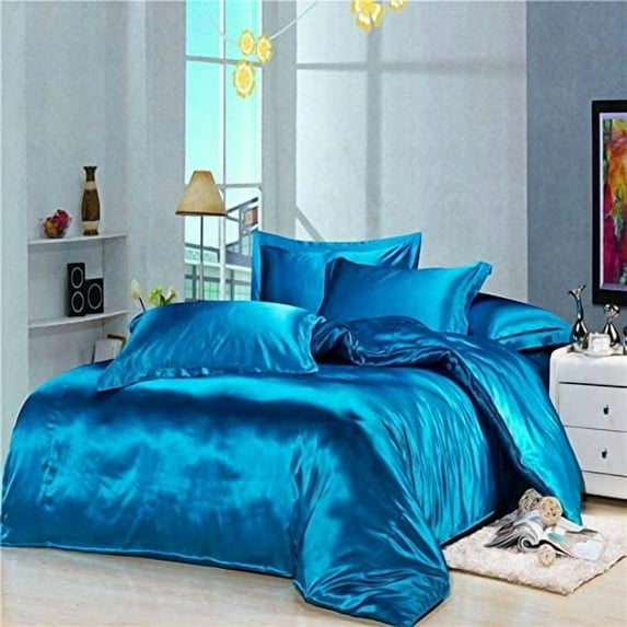 Roch Linen Silk Satin Comforter Full/Queen | Box Stitched | 300 GSM | Down Alternative Comforter | Luxurious Hotel Quality Quilt | Machine Washable | Ultra Soft Fluffy Bedding (Turquoise Blue)