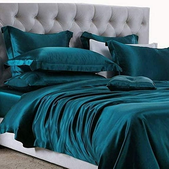 Roch Linen Silk Satin Comforter King/Cal King | Box Stitched | 300 GSM | Down Alternative Comforter | Luxurious Hotel Quality Quilt | Machine Washable | Ultra Soft Fluffy Bedding (Teal)