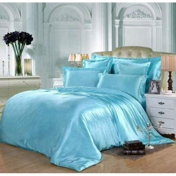 Roch Linen Silk Satin Comforter King/Cal King | Box Stitched | 300 GSM | Down Alternative Comforter | Luxurious Hotel Quality Quilt | Machine Washable | Ultra Soft Fluffy Bedding (Sky Blue)