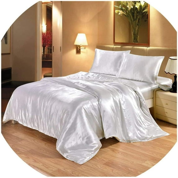 Roch Linen Silk Satin Comforter King/Cal King | Box Stitched | 300 GSM | Down Alternative Comforter | Luxurious Hotel Quality Quilt | Machine Washable | Ultra Soft Fluffy Bedding (White)