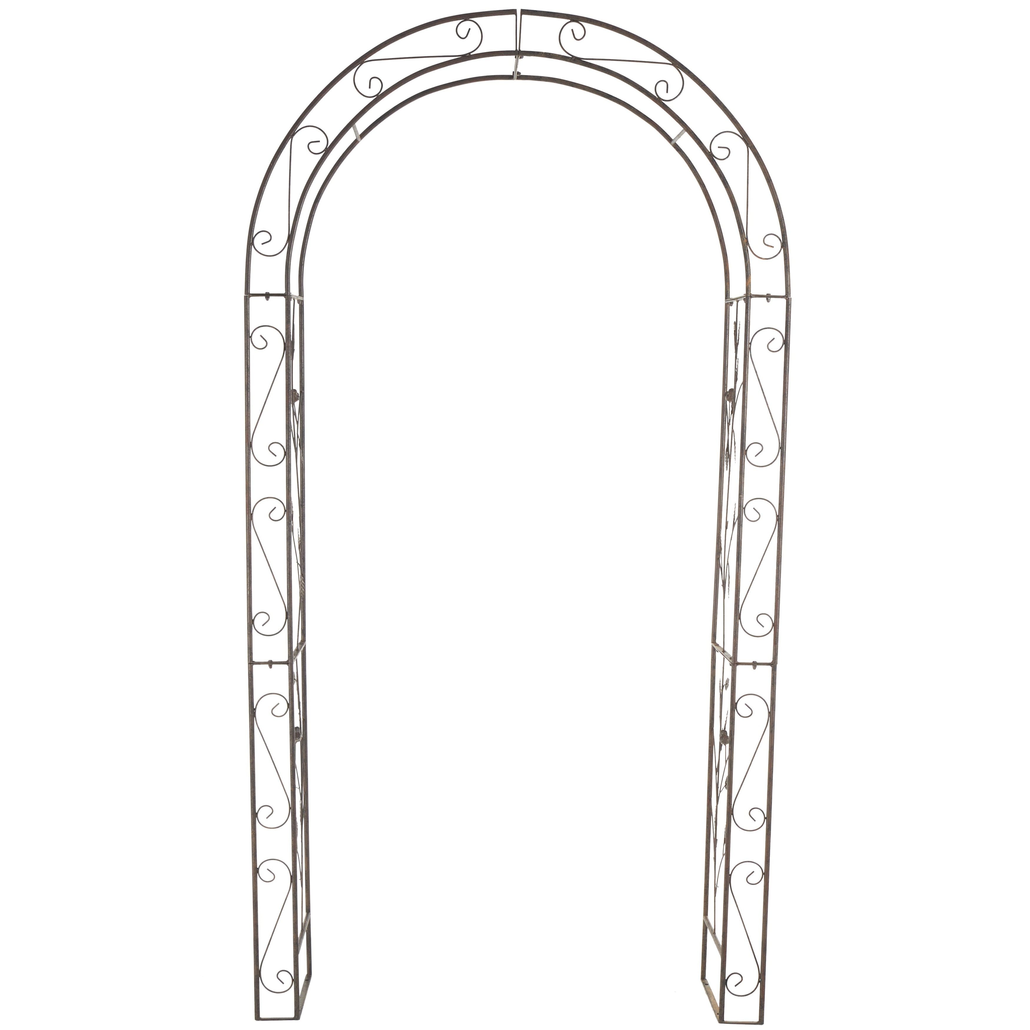 Bronze Metal Scrollwork Arched Garden Arbor with Lattice Sides