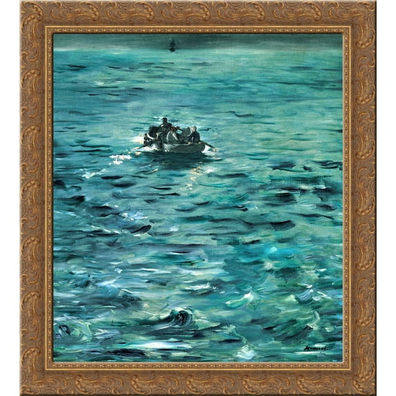 Rochefort's Escape 20x20 Gold Ornate Wood Framed Canvas Art by Manet, Edouard