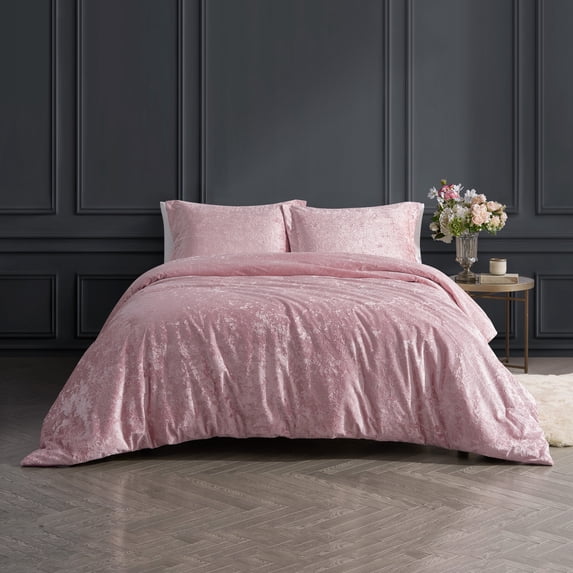 Rochelle Outline Floral Rose 3-Piece Crushed Velvet Comforter Set - King