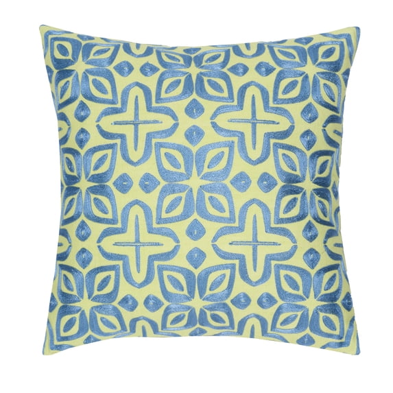 Rochelle Porter Beauty Decorative Square Pillow, Throw, Blue, Yellow, Cotton, Polyfill, 20"x 20", 1 Count