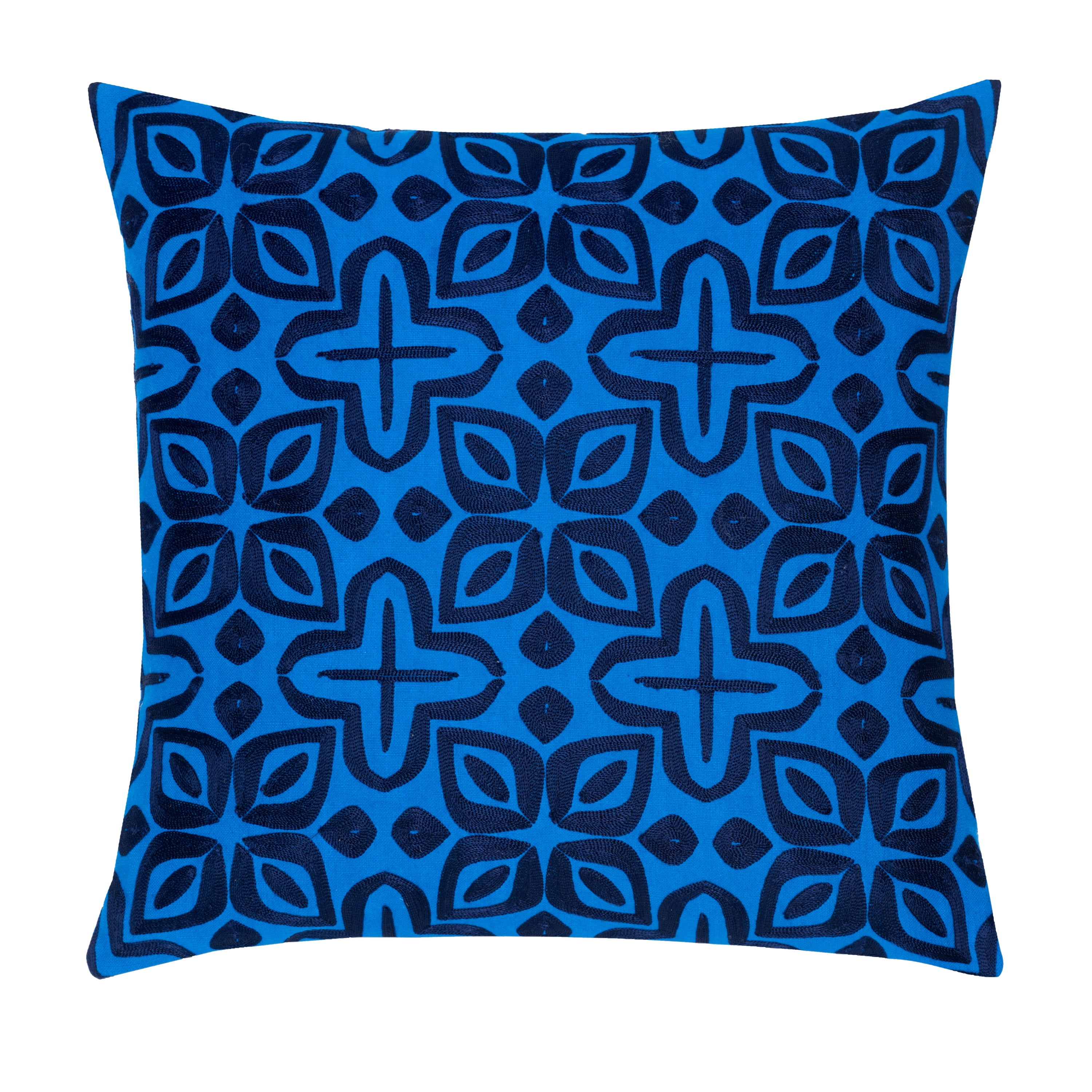 Peacock Blue Embroidered Cotton Square Pillow