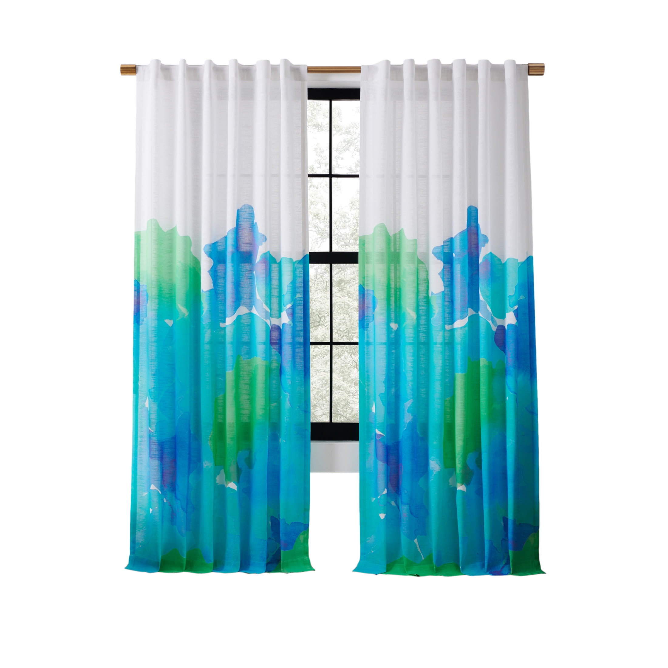 Rochelle Porter Caribbean Sea Single Panel Curtain Poletop Rod Pocket, Cotton, Blue, Light Filtering, Adult, 50" W x 84" L
