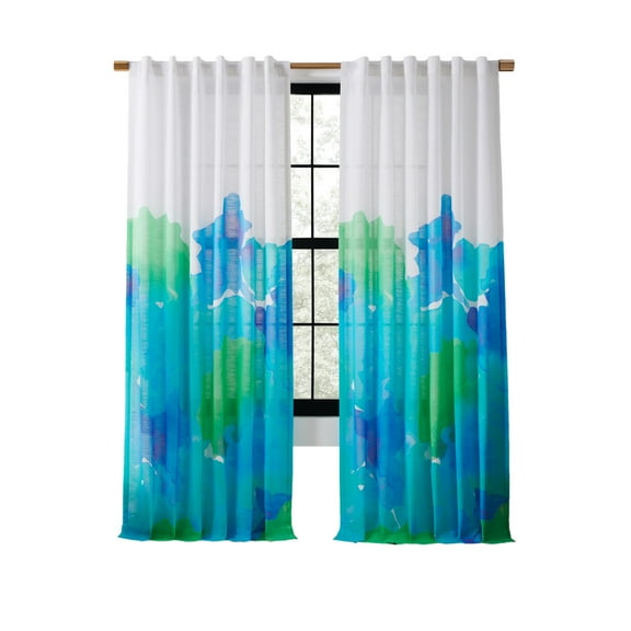 Rochelle Porter Caribbean Sea Single Panel Curtain Poletop Rod Pocket, Cotton, Blue, Light Filtering, Adult, 50" W x 84" L