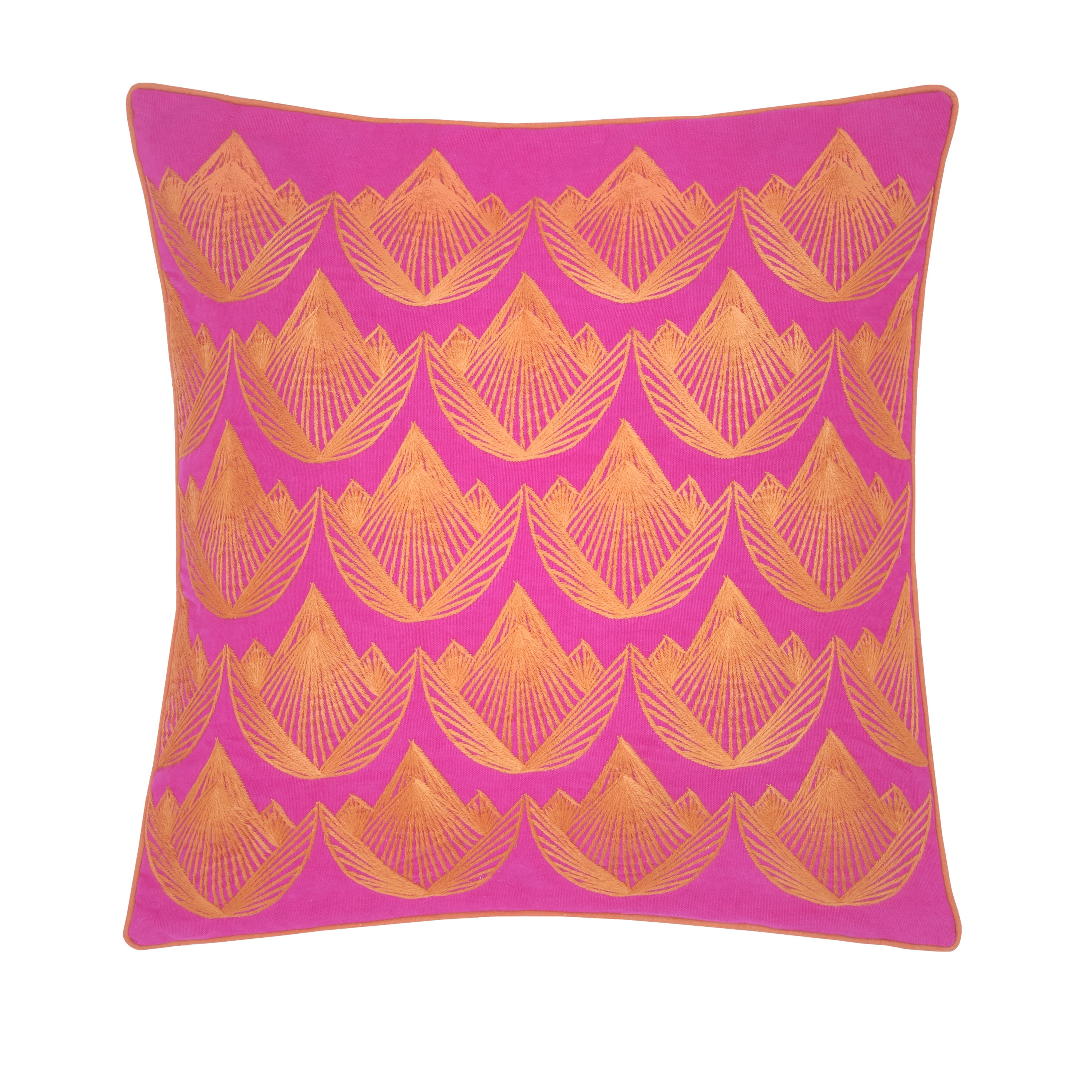 Lotus Embroidered Square Pillow in Orange and Magenta