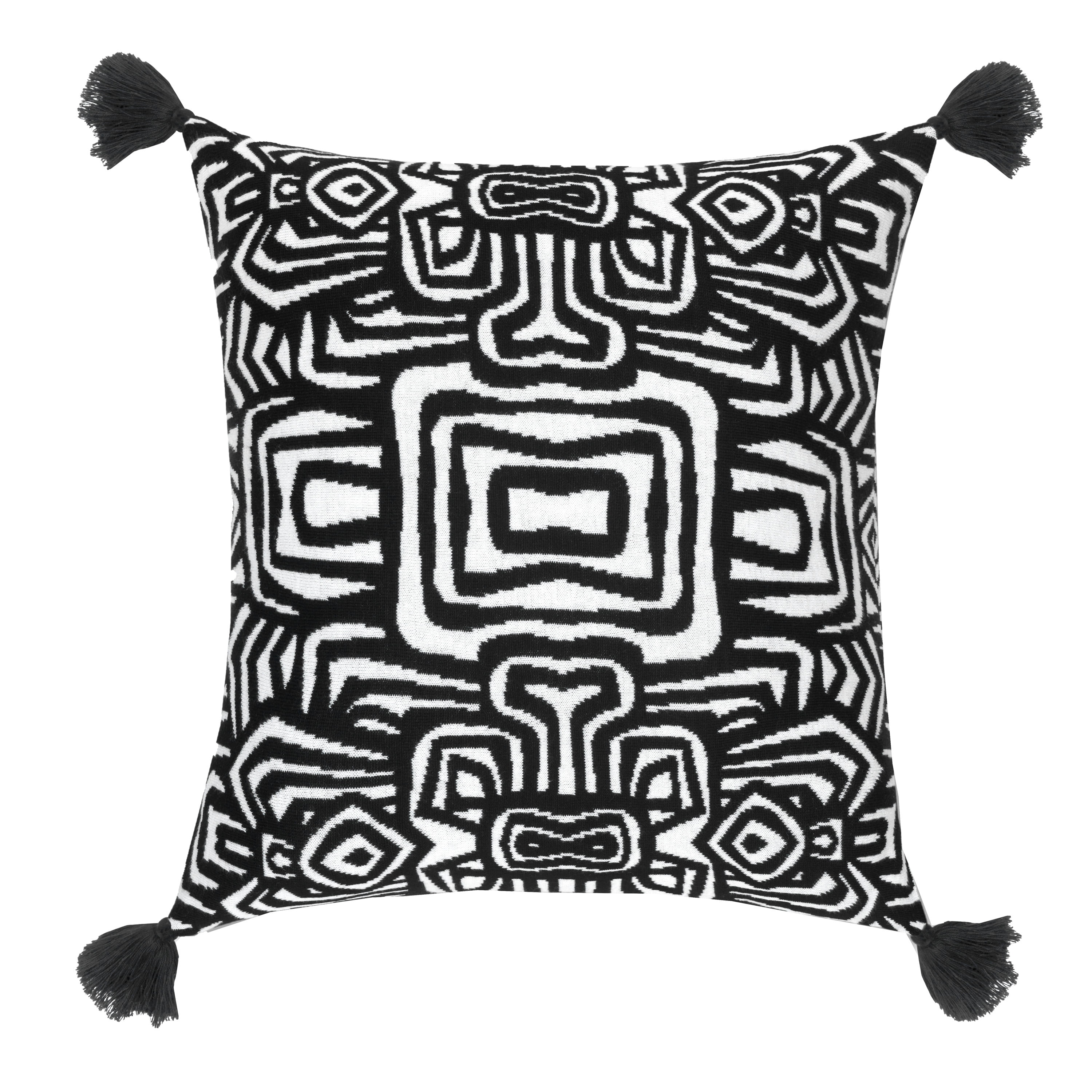 Rochelle Porter Black and White Cotton Accent Pillow with Tassels