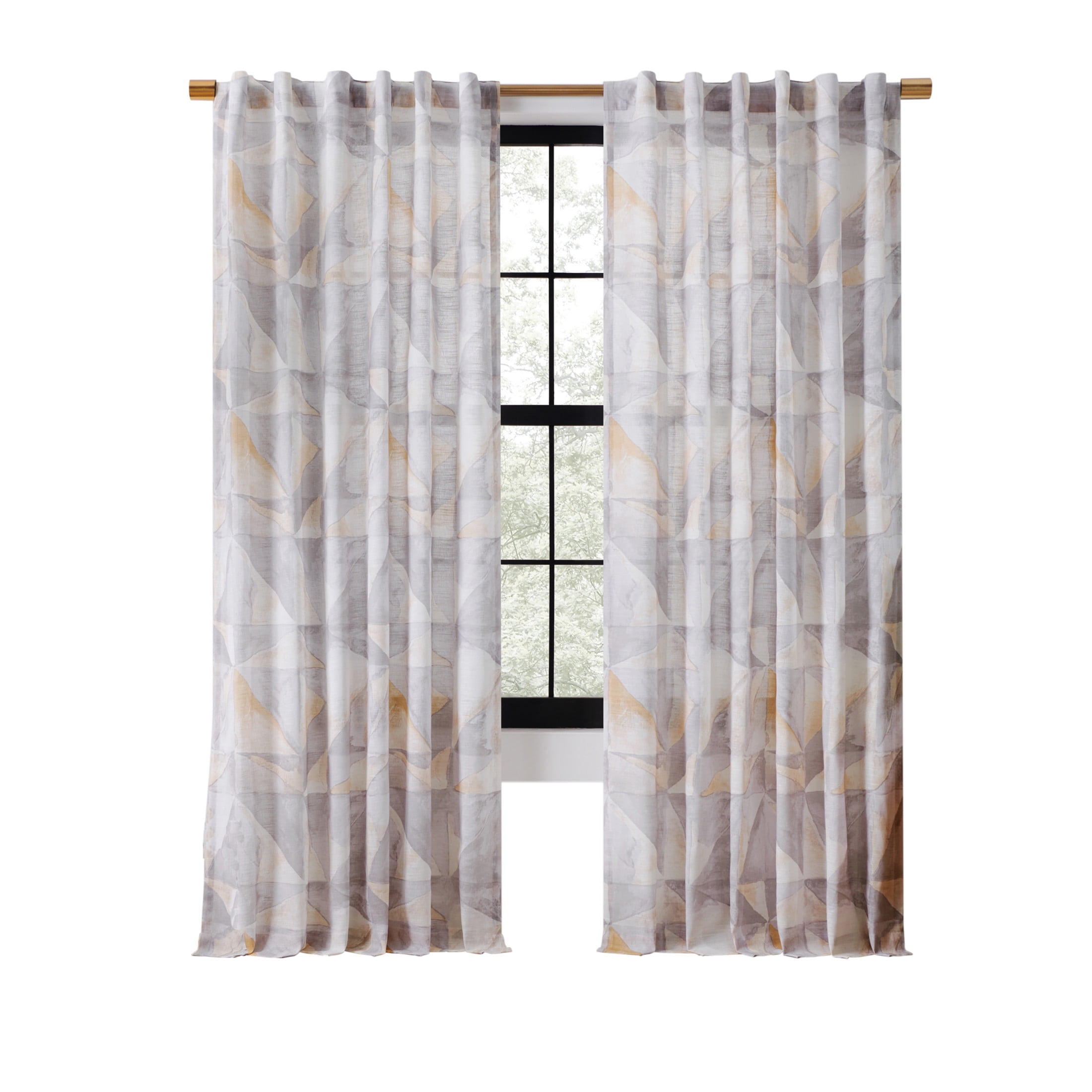 Rochelle Porter Prism Single Panel Curtain Poletop Rod Pocket, Cotton, Gray, Light Filtering, Adult, 50" W x 84" L