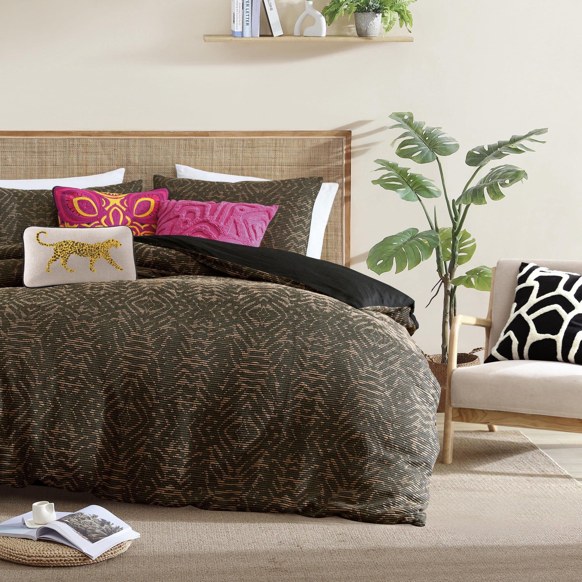 Rochelle Porter Design Tiger Tiger 3-Piece Duvet and Sham Set Cotton Polyester Jacquard Cocoa Full/Queen All Season, Adult