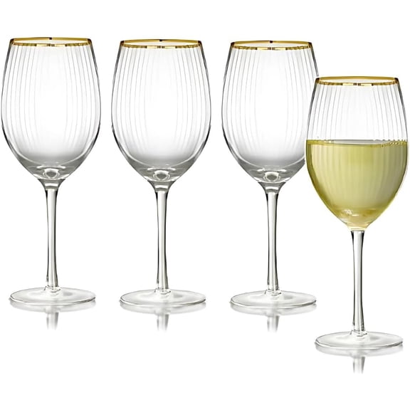 Rocher All Purpose Wine Glasses, Set of 4, 21 Oz - Clear, Gold-Tone
