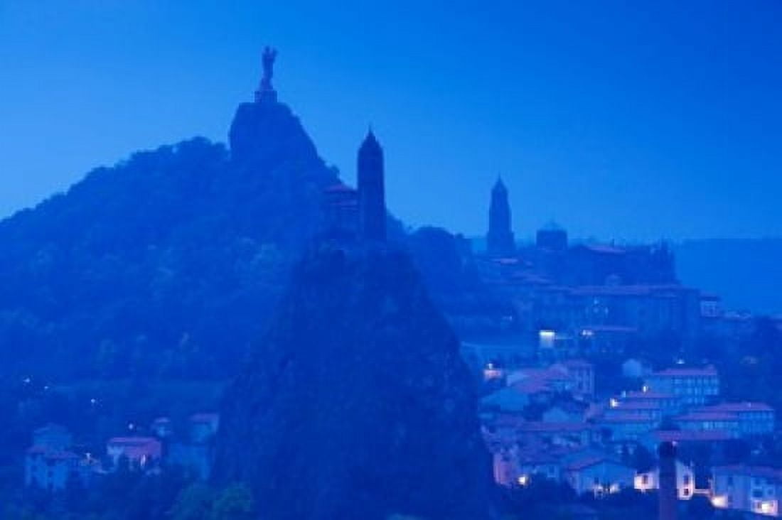 Rocher Corneille with Saint Michel dAiguilhe and Cathedral of Notre Dame Le Puy Le Puy-en-Velay Haute-Loire Auvergne France Canvas Art - Panoramic Images (36 x 24)