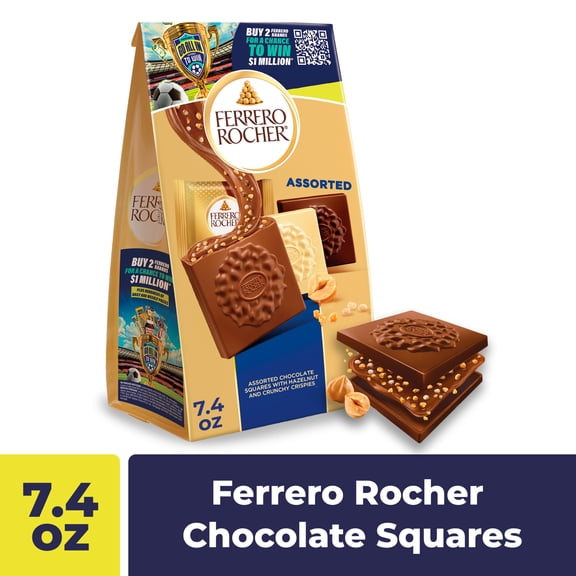 Ferrero Rocher Premium Assorted chocolate squares, Individually Wrapped Chocolates, Great for Sharing or Gifting, 7.4 oz