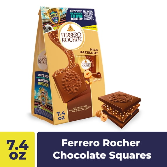 Ferrero Rocher Premium Milk Hazelnut chocolate squares, Individually Wrapped Chocolates, Great for Sharing or Gifting, 7.4 oz