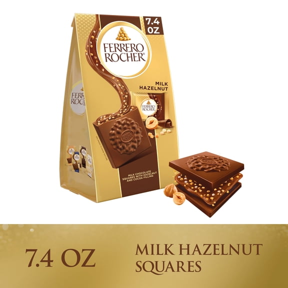 Ferrero Rocher Premium Milk Hazelnut chocolate squares, Individually Wrapped Chocolates, Great for Sharing or Gifting, 7.4 oz