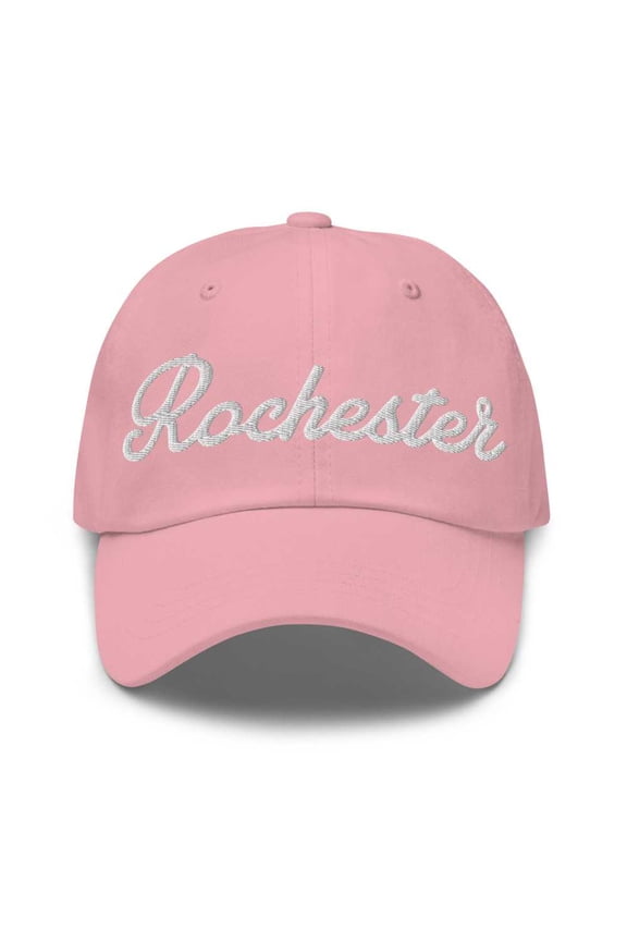 Rochester Baseball Cap Rochester Dad Hat Bold Script New York NY Hat Embroidered Souvenir Gift Pink