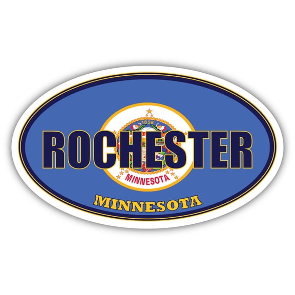 Rochester City Minnesota State Flag | MN Flag Olmsted County Oval State Colors Bumper Sticker Car Decal 3x5 inches