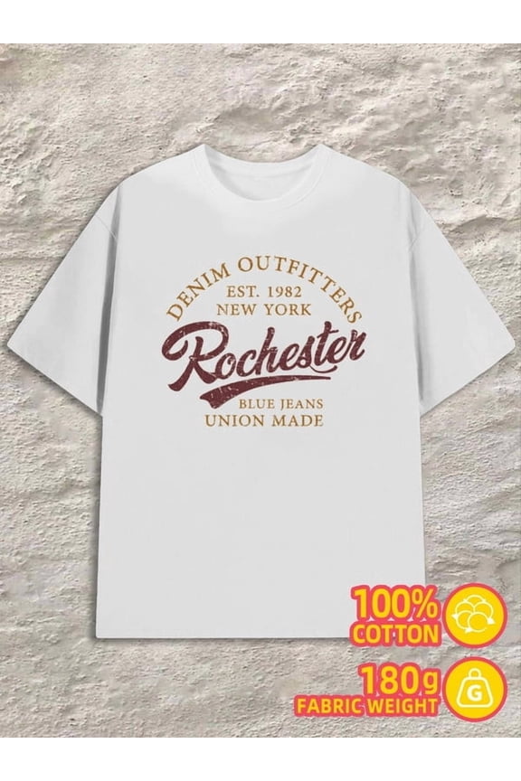 Rochester Denim Outfitters for men 180G Cotton white Vintage Unisex Shirt Graphic Tee tshirts Funny Unisex Shirt Graphic tshirts Original Unisex Shirt Graphic