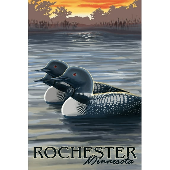 Rochester, Minnesota, Loons and Sunset (9x12 Wall Art Print, Home Decor)
