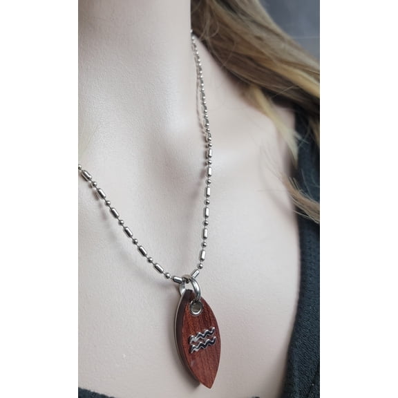 Rochet Elements Water Stainless Steel Ball Chain Wood Kayak Pendant Necklace 20"
