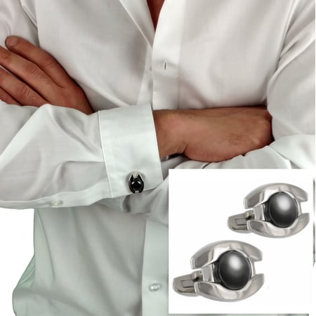 Rochet Hematite Cufflinks Whaleback Stainless Steel Round