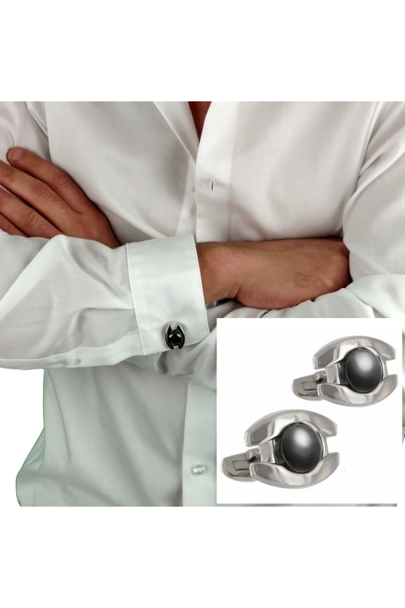 Hematite Cufflinks Whaleback Stainless Steel Round