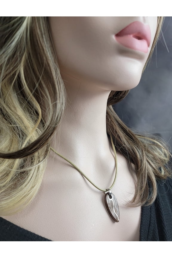 Katanga River Wood Stainless Steel Pendant 1 3/8" Cord Necklace 24"