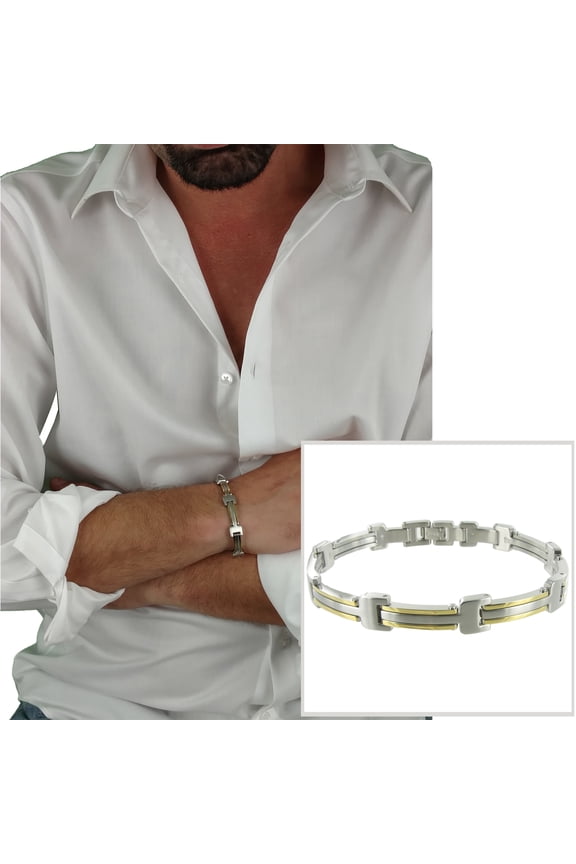 Mens Bracelet GT-1 Stainless Steel Bi Color Techno Gold Sport Chic
