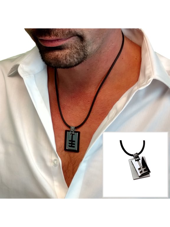 Power Pendant Necklace Techno Black Stainless Steel Mens Adult Male