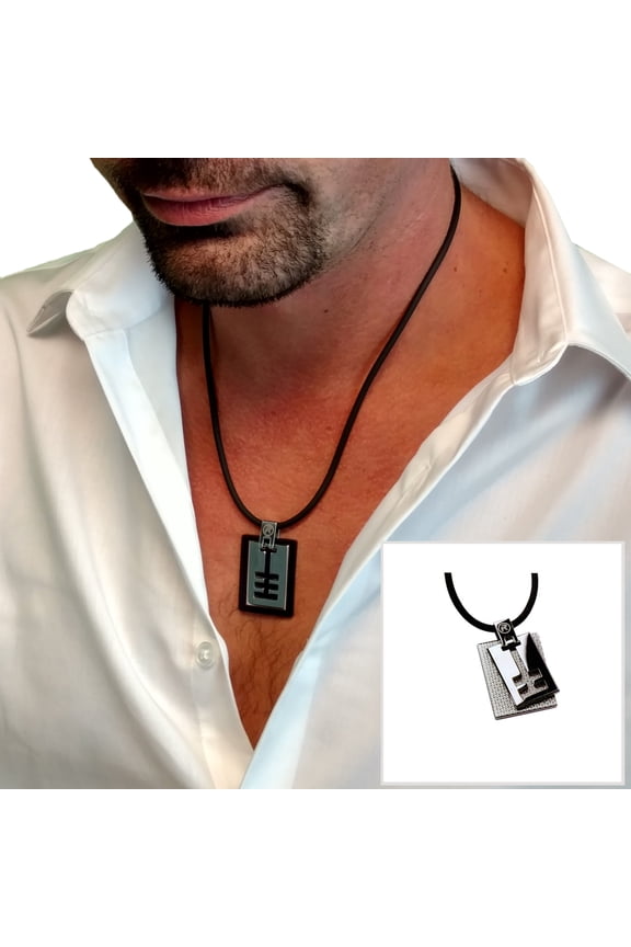 Power Pendant Necklace Techno Black Stainless Steel Mens Adult Male