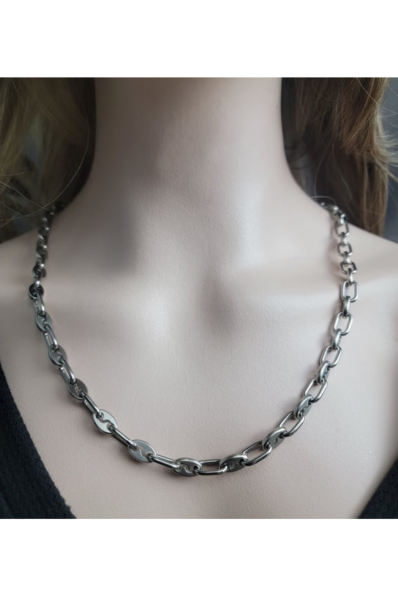 Punk Cable Link Chain Necklace Offset Stainless Steel 24" Ladies Fashion