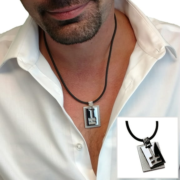 Rochet Shine Mens Pendant Necklace Textured Stainless Steel