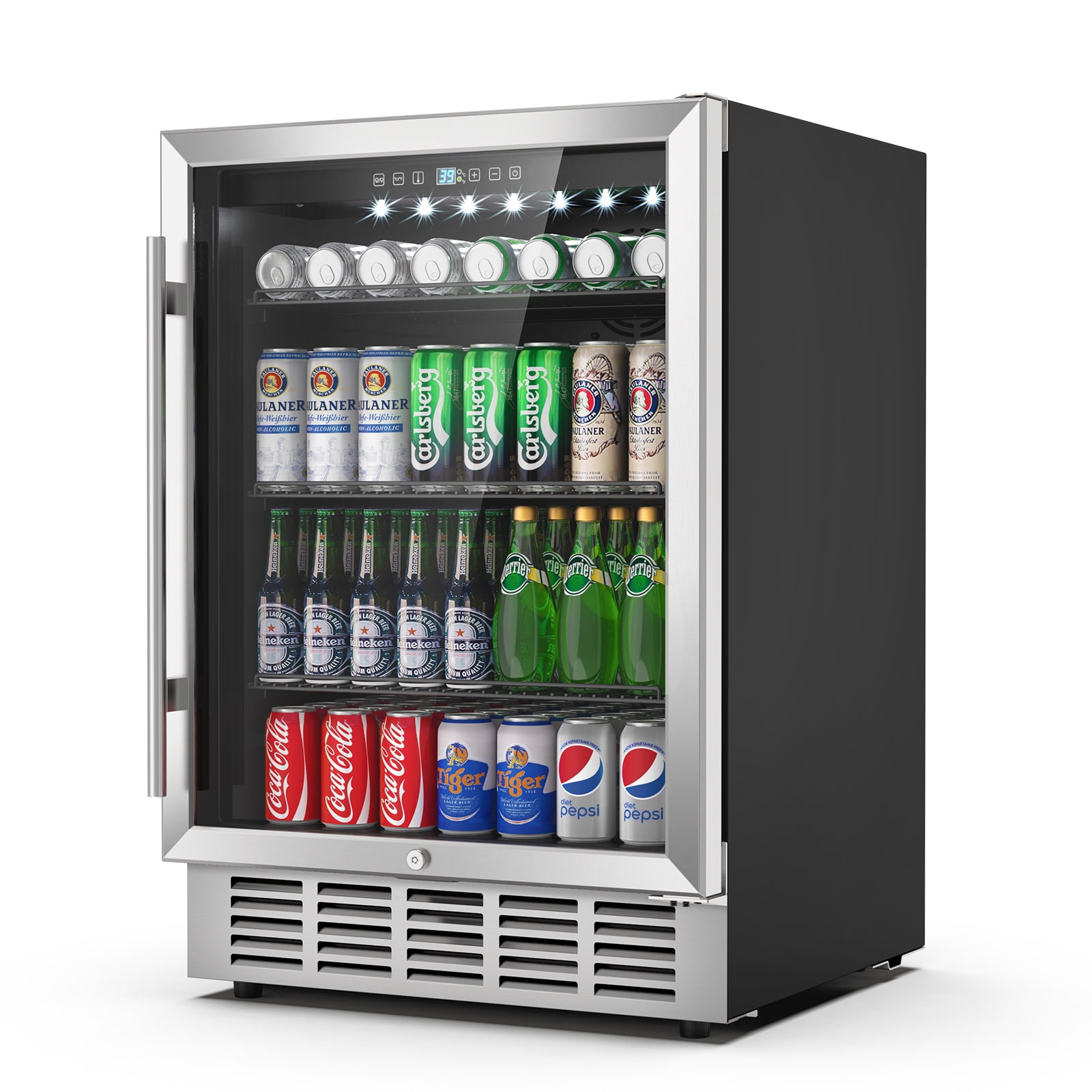 Rocita 24 inch Beverage Refrigerator, Undercounter Refrigerator Stainless  Small Beverage Cooler Fridge with Digital Display for 190 Cans, Suit for