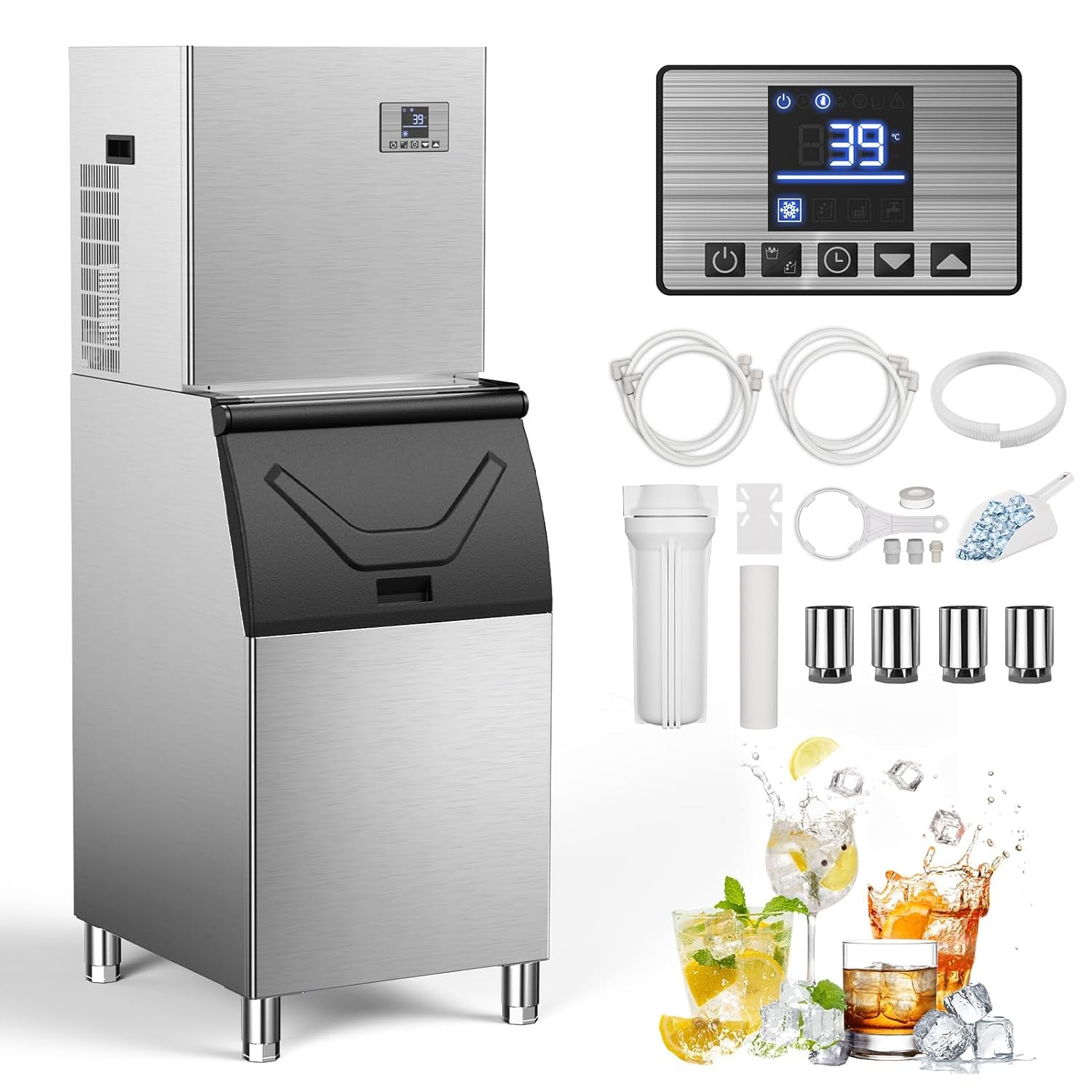 Rocita Commercial Ice Maker 550 Lbs/24H, 360 Lbs Large Storage Air ...