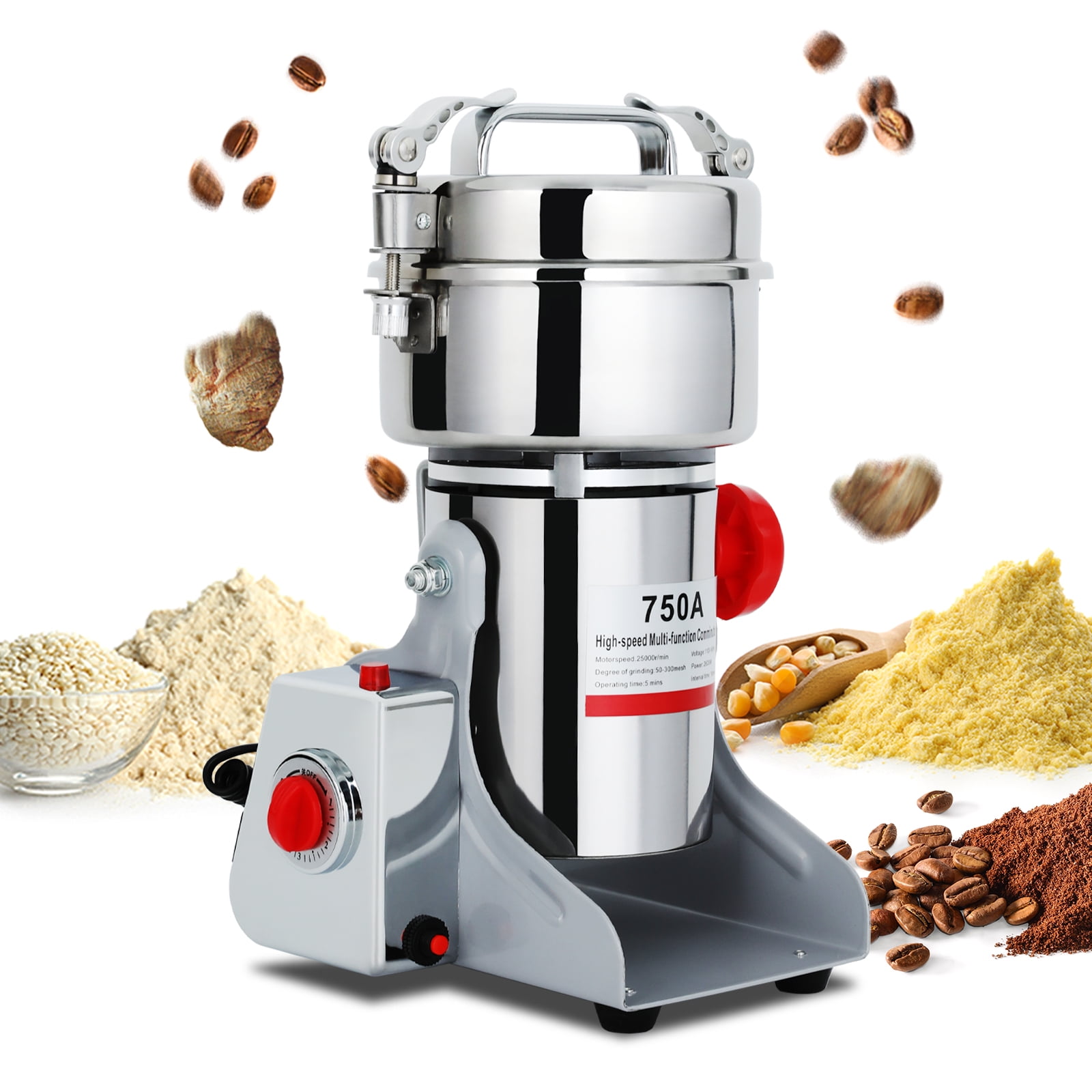 Rocita Electric Grain Mill Grinder, 750g Commercial Spice Grinder, 2600W  High Speed Stainless Steel Pulverizer Dry Grinder Grinding Machine for  Coffee Herb Corn Peanuts 