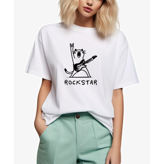 Rock And Roll Cat Music Lover Retro Funny Graphic Unisex T-Shirt, up to size 5XL