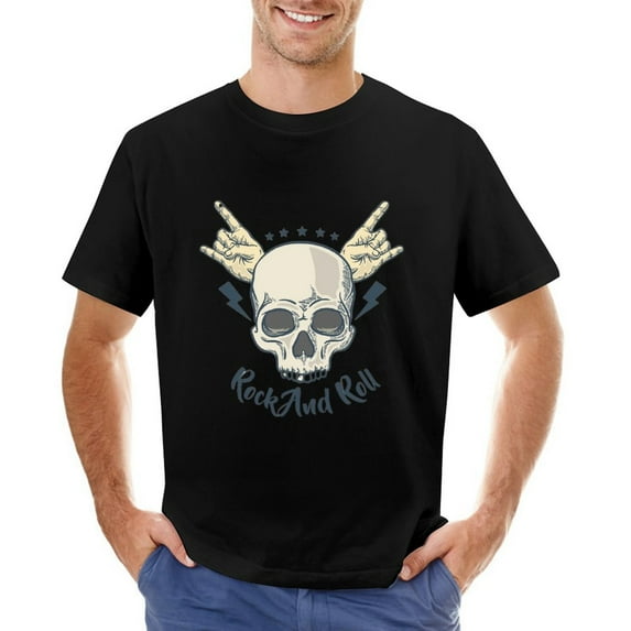Rock And Roll Fashion Slogan Vintage T-shirt Mens Cotton Classic Crewneck Short Sleeve Tees Unisex Black XS