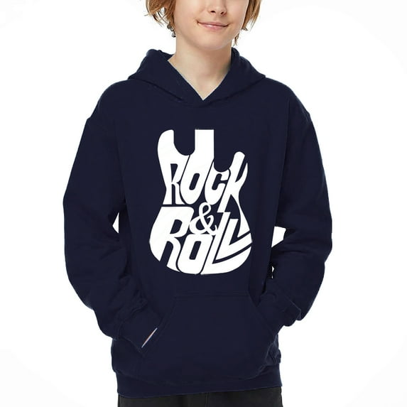 Rock And Roll Guitar - Boy's Word Art Hooded Sweatshirt