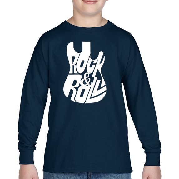 Rock And Roll Guitar - Boy's Word Art Long Sleeve T-Shirt