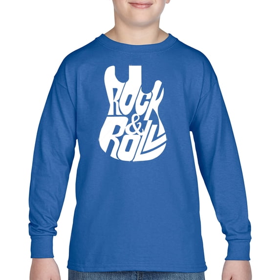 Rock And Roll Guitar - Boy's Word Art Long Sleeve T-Shirt