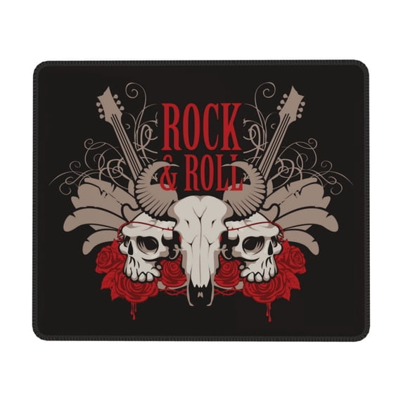Rock And Roll Guitar Skull Roses Mouse Pad Non-Slip Rubber Gaming Mousepad Rectangle for Computers Laptop 8.3 x 10.3 in