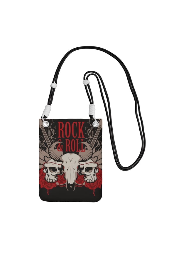 Rock And Roll Guitar Skull Roses Small Crossbody Phone Bag, Cell Phone Purse with Adjustable Removable Strap, Mini Travel Shoulder Pouch