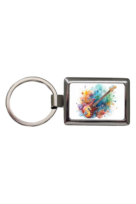 Rock And Roll Guitar Watercolor Metal Rectangle Keychain