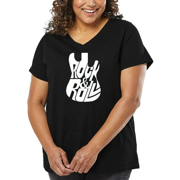 Rock And Roll Guitar - Women's Plus Size Word Art V-Neck