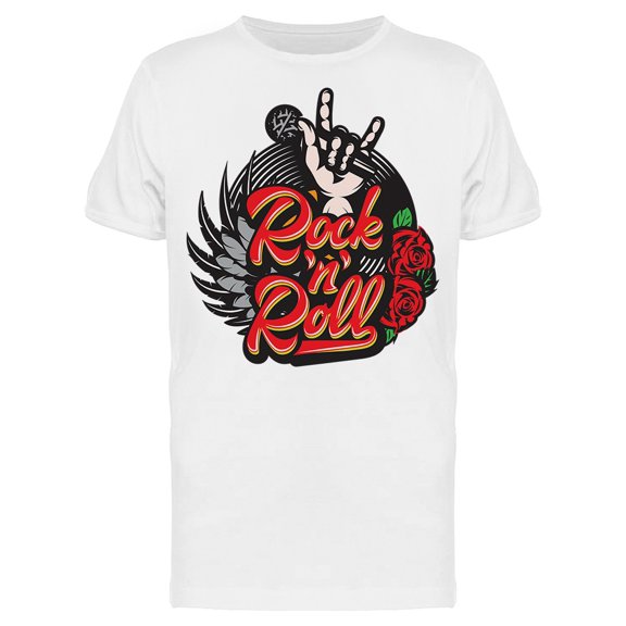 Rock And Roll Horns Sign Roses T-Shirt Men -Image by Shutterstock, Male 3X-Large